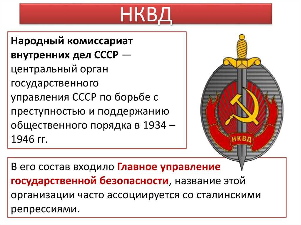 Террор под новой вывеской 10 июля 1934 года постановлением Центрального исполнительного комитета СССР был образован Народный комиссариат внутренних дел СССР НКВД был и несмотря на многочисленные переименования оставался центр