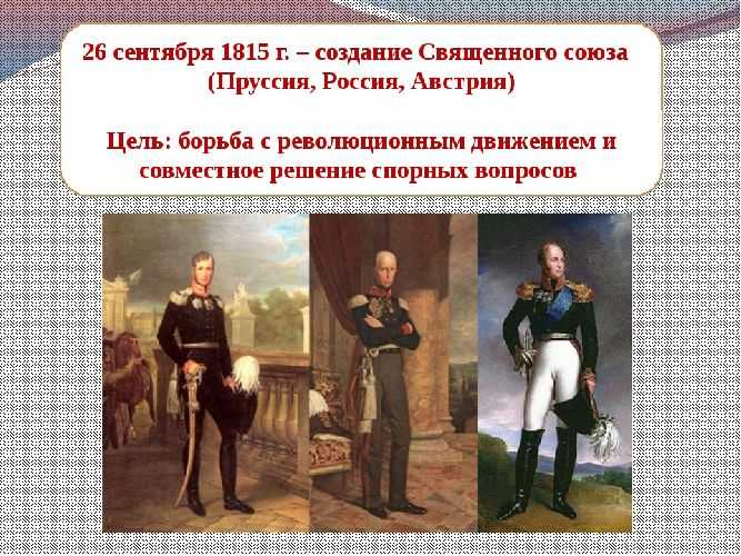 Священный союз: предшественники, цели, последствия - история - 2024