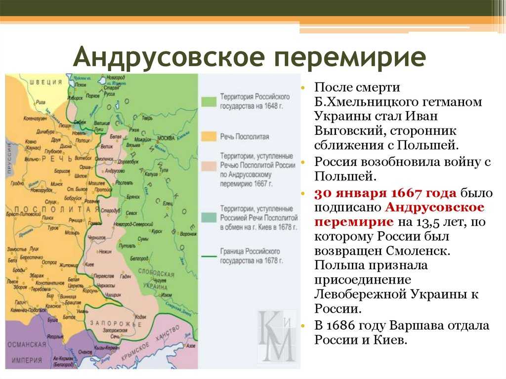 Андрусовское перемирие 1667 кратко. вследствие андрусовского перемирия украину поделили между россией и польшей (1667). исторические условия заключения соглашения
