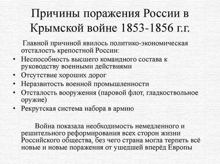 Крымская война (1853-1856) - кратко о событиях и последствиях
