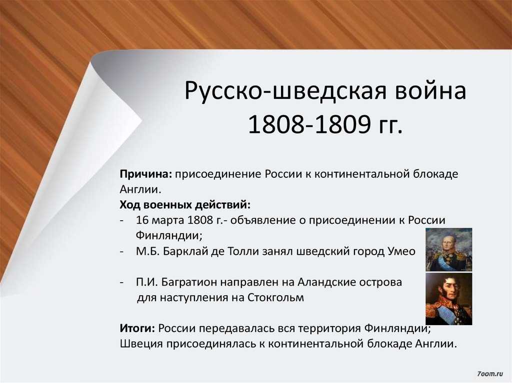 Русско-шведская война 1808-1809 гг.: предпосылки, причины, итоги