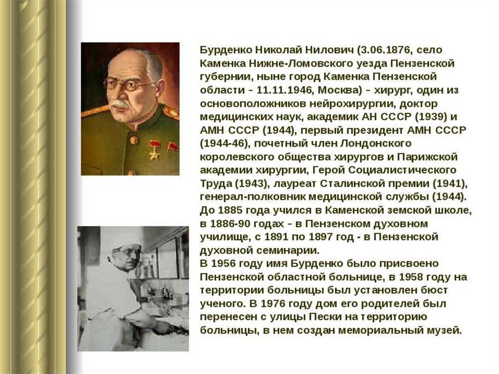 Бурденко николай нилович краткая биография. российский некрополь