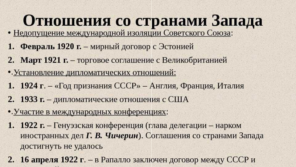 Признание ссср ведущими державами в первой половине 1920-х годов