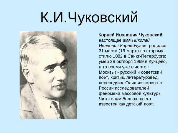Корней иванович чуковский - самый известный детский писатель нашей страны. презентация, доклад